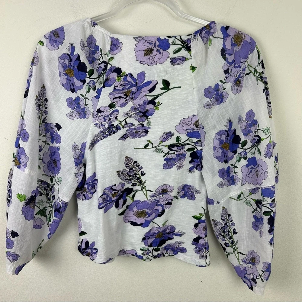 By Anthropologie V-neck ruched knit top purple coral 3/4 sleeve blouse size: S - Picture 11 of 13